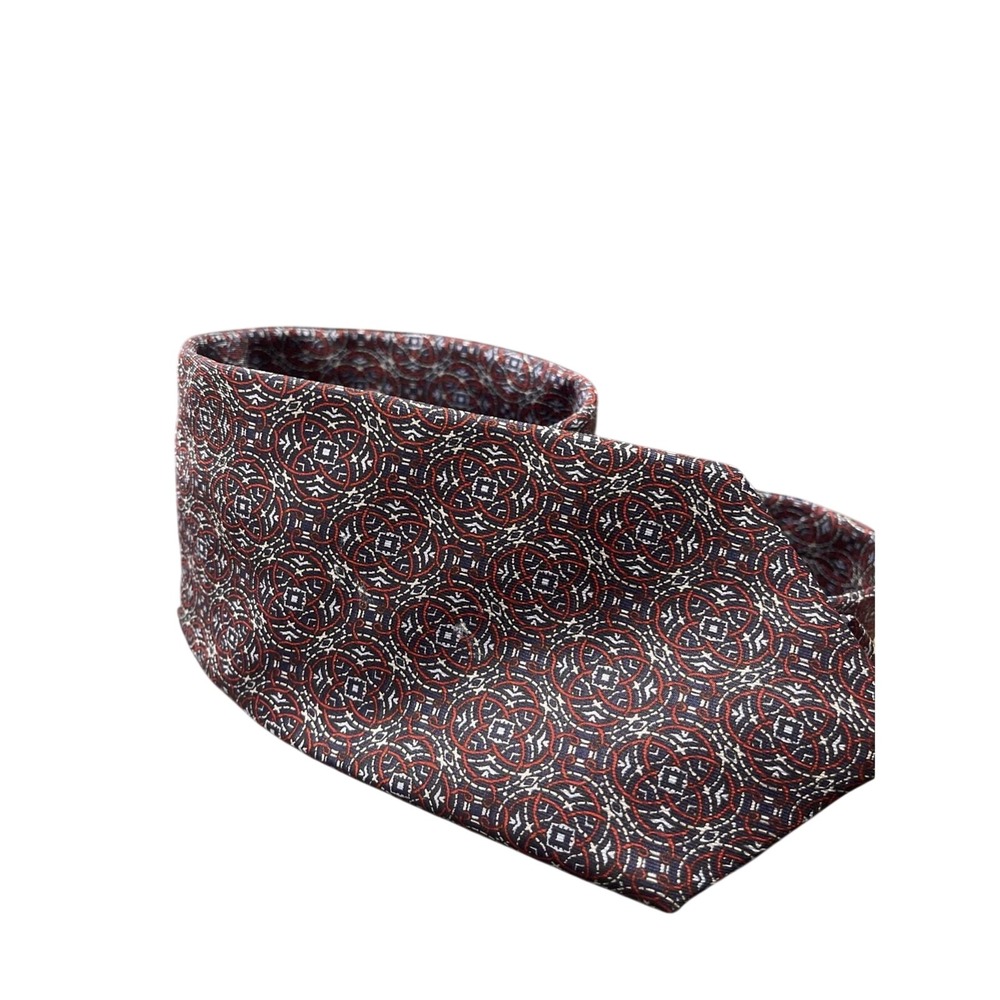 Vintage Bert Pulitzer Silk Tie Burgundy Navy Geometric Medallion Pattern Classic
